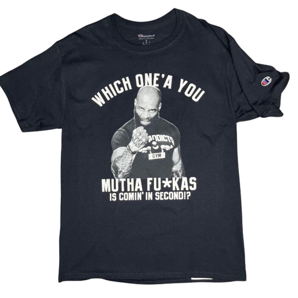 Champion CT Fletcher Iron Addicts Gym Graphic Tee Black Medium Heavy Pump Cover - Picture 2 of 8